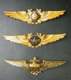 USN WWII Aviator Navigator and Radar Observer Wings, and Pre-WWII Naval Aviator Pilot Wing