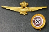 German Italian WWII Luftwaffe Axis Pilot Wing and Scarce NSDAP Golden Party Badge, German WWII