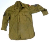 (2) U.S. Army WWII / Korea Shirts with Tech 4 Cloth Rank Patch and 2nd Army Patch