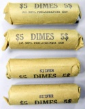 Four (4) Rolls of Unsearched Silver Dimes