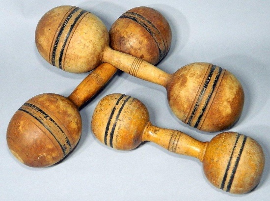 Antique Wooden Dumbbell Hand Weights and Juggling Pins