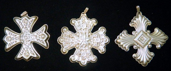 Three (3) Vintage Reed and Barton Sterling Silver Christmas Crosses
