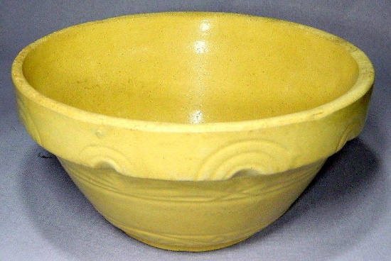 R.R.P. Co. Roseville Yellow Stoneware Mixing Bowl, Two Yellow Ware Bowls