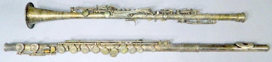Two Vintage Musical Instruments, Clarinet and Flute