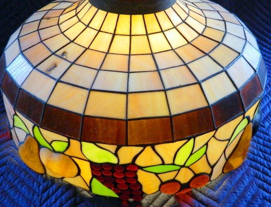 Vintage Fruit Decorated Stained Glass Hanging Lamp