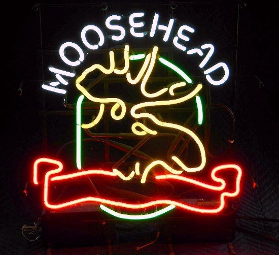 Wonderful Working Older Moosehead Beer Neon Bar Light