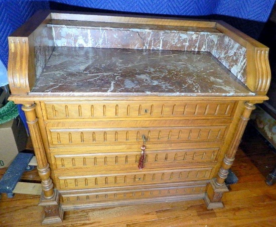 Marble Top Sideboard/Buffet/Dresser with Four Drawers and Key