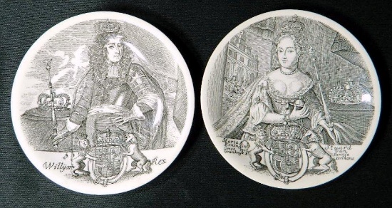 Wedgwood Black Transferware Plates, William III and Mary II