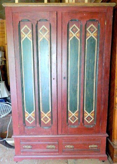 Pennsylvaia Dutch or Eastern European Hand-Painted Armoire