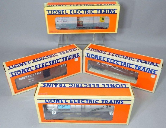 Lionel Electric Trains Gondola, Box Cars, Tank Car