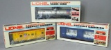 Lionel Tank Car, Bay Window Caboose, and Bullion Car