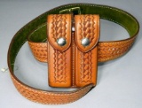 Safariland...Brown Leather Belt Holster with Two Mag Holders