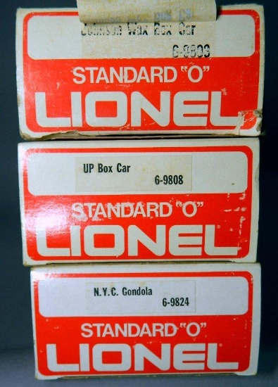 Lionel Standard 'O' UP Box Car, NYC Gondola, and Johnson Wax Box Car