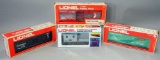 Lionel B&O Automobile, Southern Pacific Hi-Cube, NYC Caboose, and Penn Central Box Car