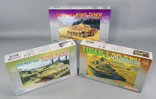 Dragon Tank Model Kits: King Tigers with Henschel Turret and Porsche Turret, Tiger I Late Production