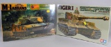Tamiya Model Tank Kits: U.S.M-1 Abrams Main Battle Tank, and Panzerkampfwagen Tiger Late Version