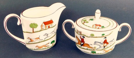 Wedgwood Hunting Scenes Bone China Sugar and Creamer Set