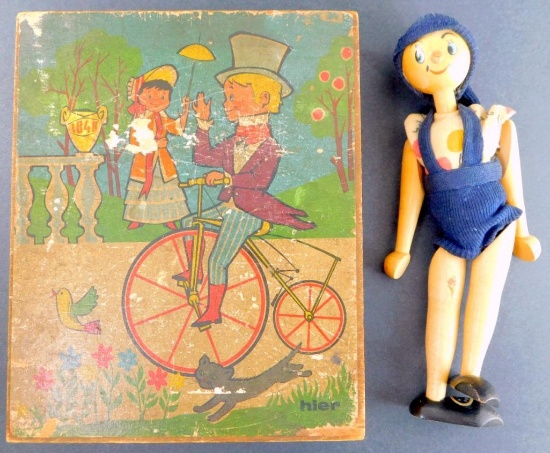 Antique Toys: Block Puzzle and Wooden Doll, 1800s