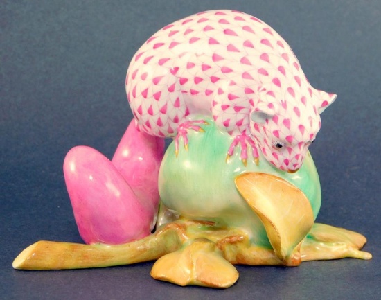 Herend Pink Fishnet Dormouse Mouse Apple Figurine, 15610