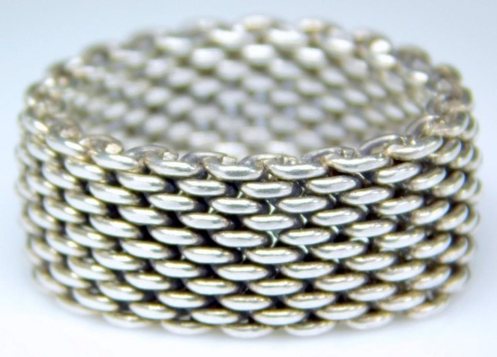 Tiffany & Co 925 Sterling Silver Mesh Chainmail Ladies Ring