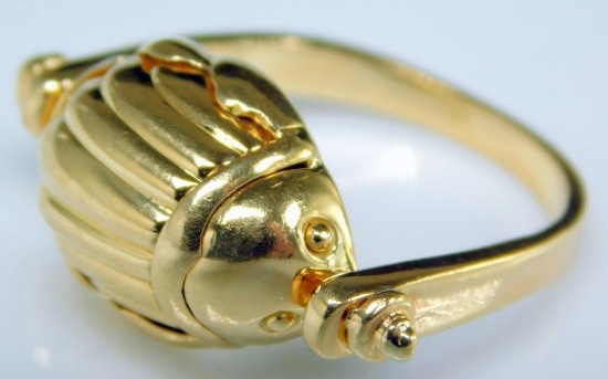 Tiffany & Co. Solid 18k Yellow Gold Scarab Swivel Ring