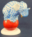 Herend Blue Fishnet Performing Elephant on Ball Figurine, with Box