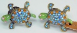 Grouping of Two Jay Strongwater Swarovski Crystal Turtle Pins