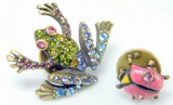 Jay Strongwater Frog and Ladybug Swarovski Crystal Pins