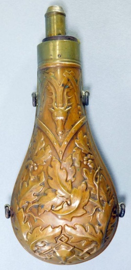 Lot - Antique Brass Civil War Peace Powder Flask