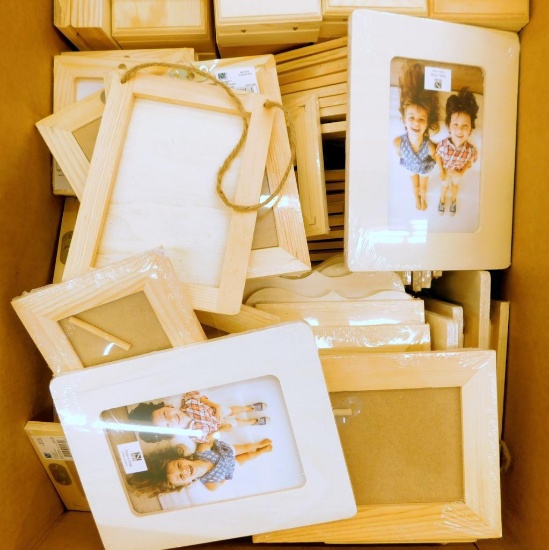 Assorted Unfinished Wooden Picture Frames and Boxes