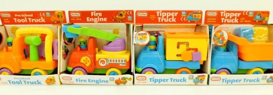 Tool, Fire Engine and Tipper Toy Trucks, 17 Units