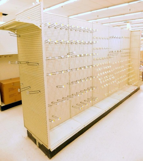 Gondola Aisle Shelving 13'6" L, 6 Bases, 3 Wire Baskets