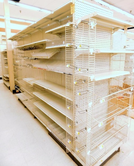 Gondola Aisle Shelving 21'6" L, 6 Bases, 24 Shelves
