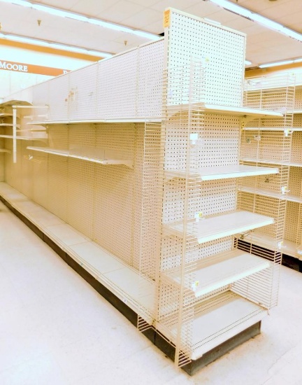 Gondola Shelving: Aisle Unit, 22'6" Long, 10 Bases, 51 Shelves