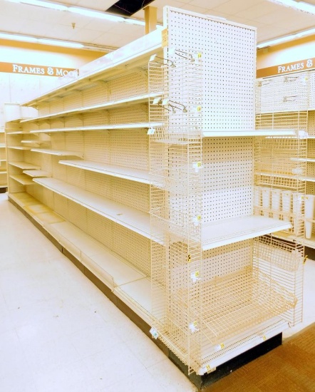 Gondola Shelving: Aisle Unit, 22'6" Long, 7 Bases, 23 Shelves