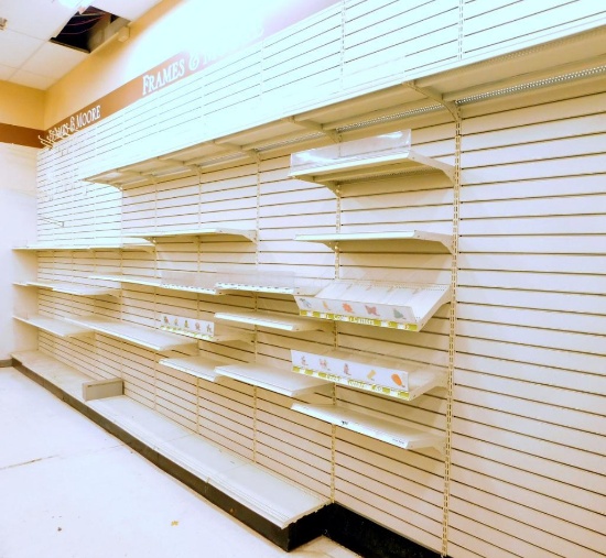Slatwall Shelving: 22'6" Long, 8 bases, 36 Shelves