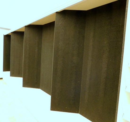 Black Fabric Wall Display Unit with Gray Base