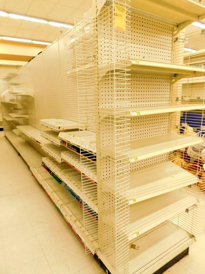 Gondola Aisle Shelving 25' L, 10 Base, 42 Shelves
