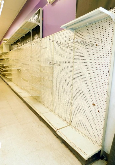 Gondola Shelving: Wall Unit, 52' Long, 21 Bases, 5 Wire Displays, 85 Shelves