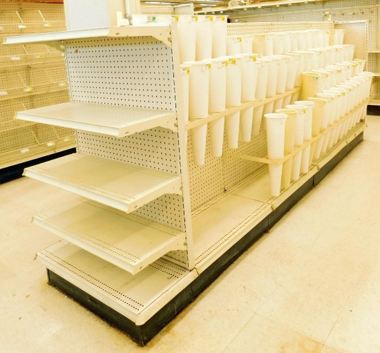 Gondola Shelving: Aisle Unit, 11'4" Long, 5 Bases, 12 Wire Displays, 65 Cones, 8 Shelves