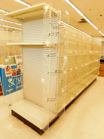 Gondola Shelving: Aisle Unit, 11'4" Long, 5 Bases, 40 Wire Displays, 2 Shelves
