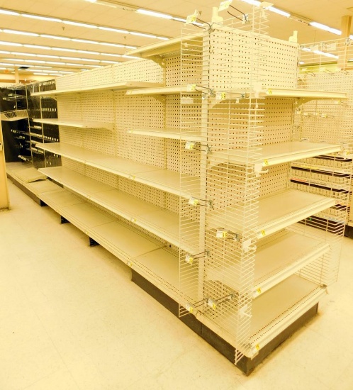 Gondola Shelving: Center Unit, 17'10" Long, 9 Bases, 2 Wire Displays, 23 Shelves