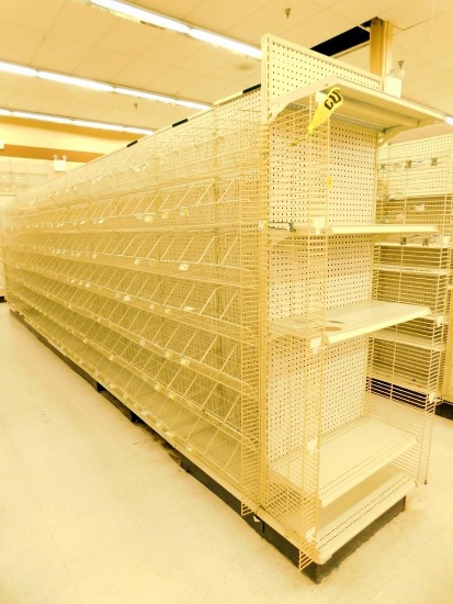 Gondola Shelving: Aisle Unit, 23'8" Long, 10 Bases, 135 Wire Displays, 4 Shelves