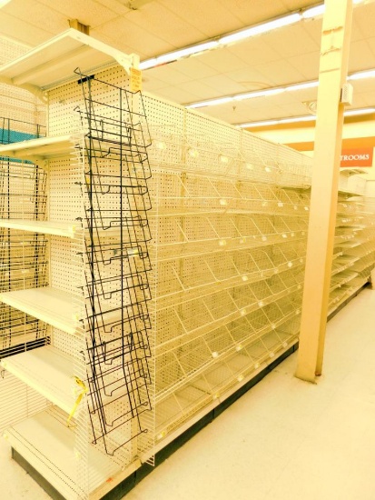 Gondola Shelving: Aisle Unit, 23'8" Long, 10 Bases, 104 Wire Displays, 32 Shelves