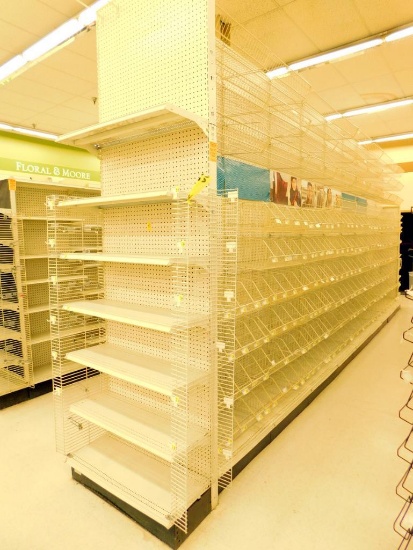 Gondola Shelving: Aisle Unit, 23'8" Long, 10 Bases, 89 Wire Displays, 15 Cones, 79 Shelves