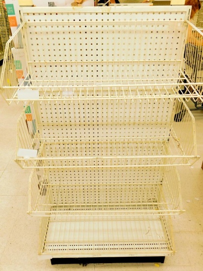 Gondola Shelving: Island Display with Casters, 3 Bases, 9 Wire Baskets