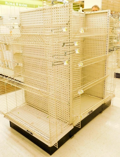 Gondola Shelving: Island Display with Casters, 3 Bases, 14 Wire Displays