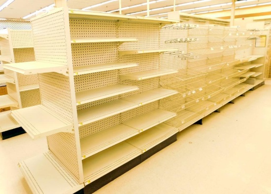 ???????Gondola Shelving: Aisle, 22'4" Long, 66" Tall, 10 Bases, 16 Black/23 Wire, 40 Shelves
