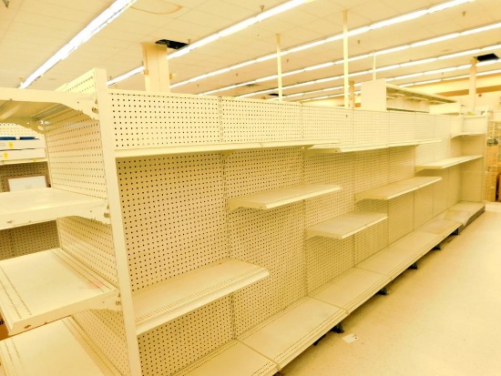???????Gondola Shelving: Aisle, 22'4" Long, 66" Tall, 10 Bases, 44 Shelves