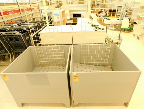 Wooden Retail Dump Bins with Wire Display Rack, 2 Units